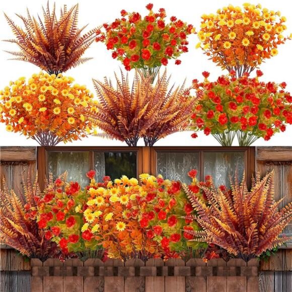 20 Bundles Artificial Fall Flowers for Outdoors Fall Decorations - UV Resistant - Picture 1 of 7